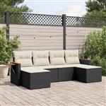 vidaXL 6-delige Loungeset met kussens poly rattan zwart