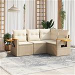 vidaXL 4-delige Loungeset met kussens poly rattan beige