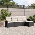 vidaXL 5-delige Loungeset met kussens poly rattan zwart