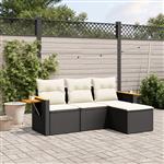 vidaXL 4-delige Loungeset met kussens poly rattan zwart