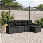 vidaXL 5-delige Loungeset met kussens poly rattan zwart