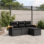 vidaXL 4-delige Loungeset met kussens poly rattan zwart