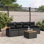 vidaXL 5-delige Loungeset met kussens poly rattan zwart