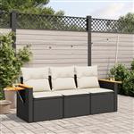 vidaXL 3-delige Loungeset met kussens poly rattan zwart