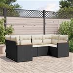 vidaXL 6-delige Loungeset met kussens poly rattan zwart