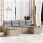 vidaXL 6-delige Loungeset met kussens poly rattan beige