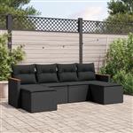 vidaXL 6-delige Loungeset met kussens poly rattan zwart