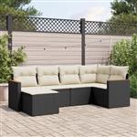 vidaXL 6-delige Loungeset met kussens poly rattan zwart