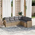 vidaXL 6-delige Loungeset met kussens poly rattan beige