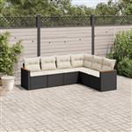 vidaXL 6-delige Loungeset met kussens poly rattan zwart