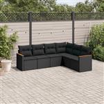 vidaXL 6-delige Loungeset met kussens poly rattan zwart