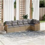 vidaXL 6-delige Loungeset met kussens poly rattan beige