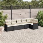 vidaXL 6-delige Loungeset met kussens poly rattan zwart