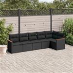 vidaXL 6-delige Loungeset met kussens poly rattan zwart