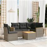 vidaXL 6-delige Loungeset met kussens poly rattan grijs