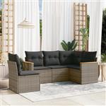 vidaXL 5-delige Loungeset met kussens poly rattan grijs