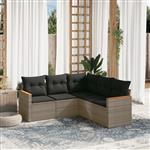 vidaXL 5-delige Loungeset met kussens poly rattan grijs