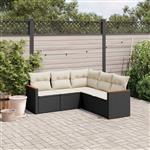 vidaXL 5-delige Loungeset met kussens poly rattan zwart