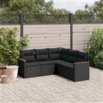 vidaXL 5-delige Loungeset met kussens poly rattan zwart