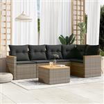 vidaXL 6-delige Loungeset met kussens poly rattan grijs