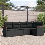 vidaXL 5-delige Loungeset met kussens poly rattan zwart