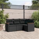 vidaXL 4-delige Loungeset met kussens poly rattan zwart