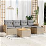 vidaXL 6-delige Loungeset met kussens poly rattan beige