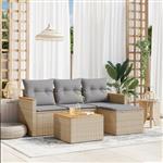 vidaXL 5-delige Loungeset met kussens poly rattan beige