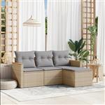 vidaXL 4-delige Loungeset met kussens poly rattan beige