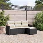 vidaXL 4-delige Loungeset met kussens poly rattan zwart