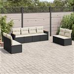 vidaXL 8-delige Loungeset met kussens poly rattan zwart