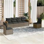 vidaXL 6-delige Loungeset met kussens poly rattan grijs