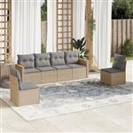 vidaXL 6-delige Loungeset met kussens poly rattan beige