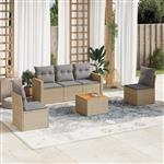 vidaXL 6-delige Loungeset met kussens poly rattan beige