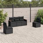 vidaXL 5-delige Loungeset met kussens poly rattan zwart