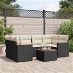 vidaXL 7-delige Loungeset met kussens poly rattan zwart