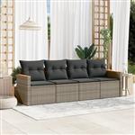 vidaXL 4-delige Loungeset met kussens poly rattan grijs