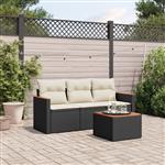 vidaXL 4-delige Loungeset met kussens poly rattan zwart