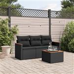 vidaXL 4-delige Loungeset met kussens poly rattan zwart