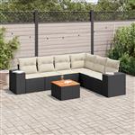 vidaXL 7-delige Loungeset met kussens poly rattan zwart