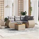 vidaXL 5-delige Loungeset met kussens poly rattan beige