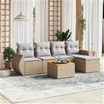 vidaXL 6-delige Loungeset met kussens poly rattan beige