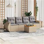 vidaXL 5-delige Loungeset met kussens poly rattan beige