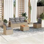 vidaXL 6-delige Loungeset met kussens poly rattan gemengd beige