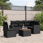 vidaXL 6-delige Loungeset met kussens poly rattan zwart