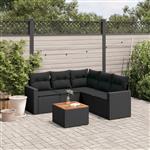 vidaXL 6-delige Loungeset met kussens poly rattan zwart