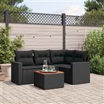 vidaXL 5-delige Loungeset met kussens poly rattan zwart