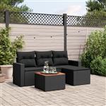 vidaXL 5-delige Loungeset met kussens poly rattan zwart