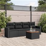 vidaXL 5-delige Loungeset met kussens poly rattan zwart