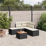 vidaXL 6-delige Loungeset met kussens poly rattan zwart